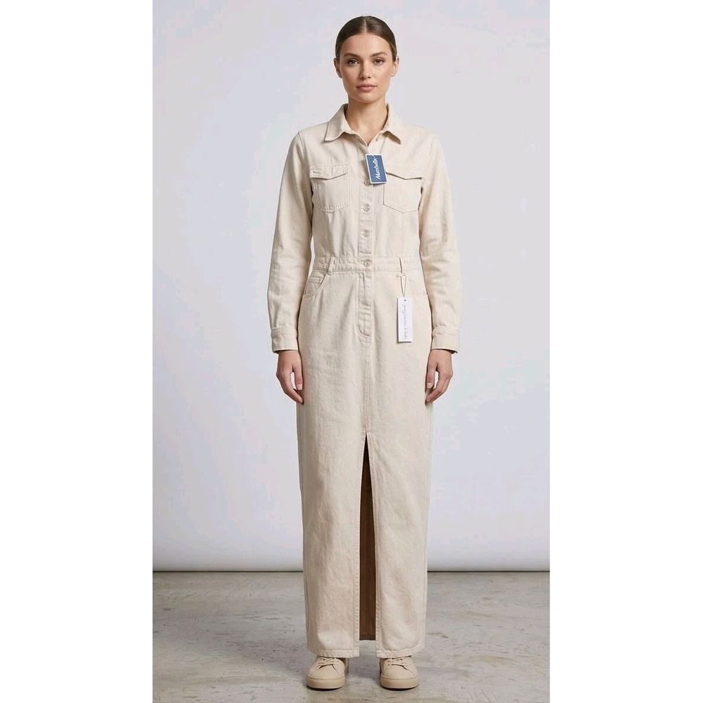 Young Fabulous & Broke YFB Denim Utility Maxi Dress Size M Neutral  Beige NWT